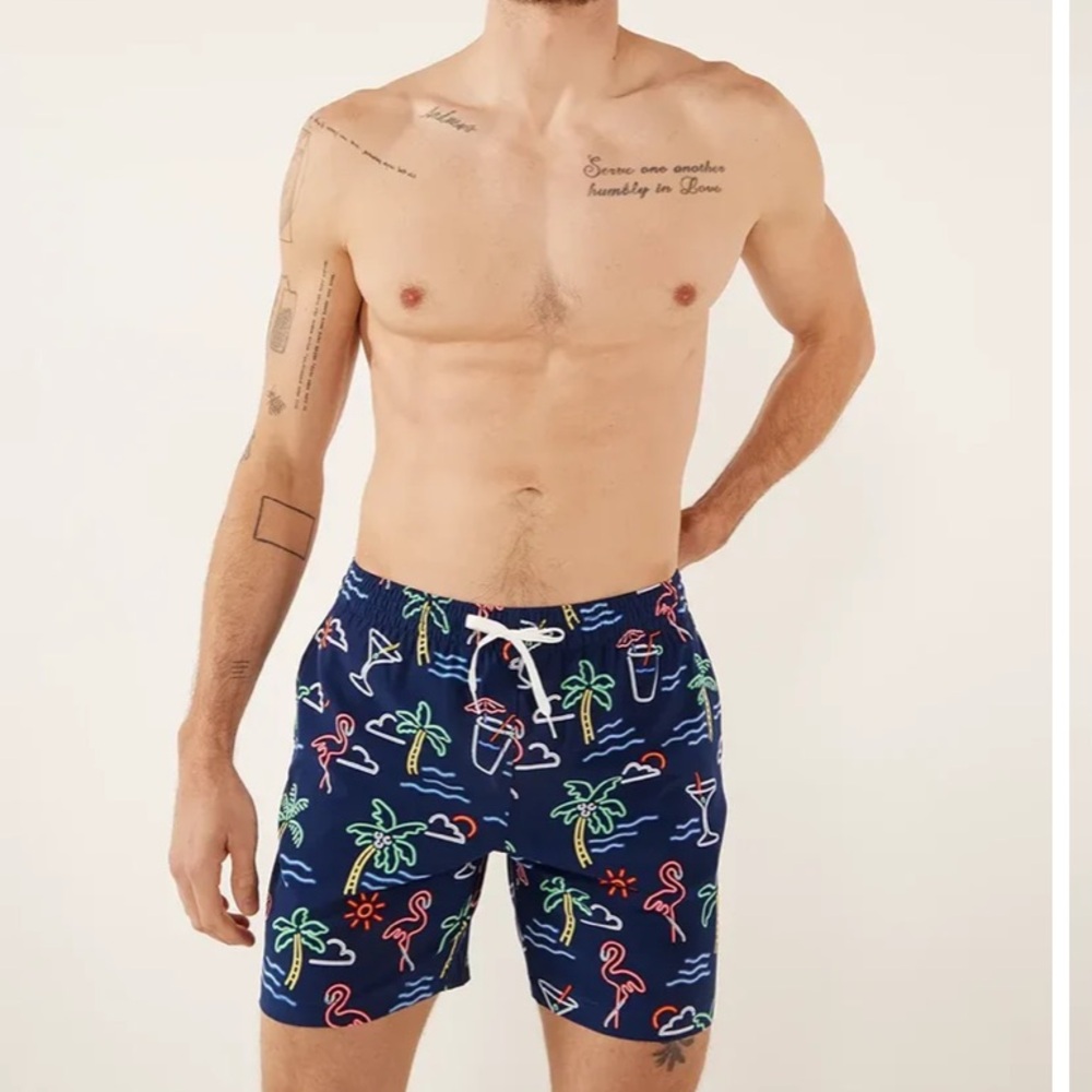 CHUBBIES Classic Swim Trunk 7” Inseam Neon Lights Blue Graphic size Large